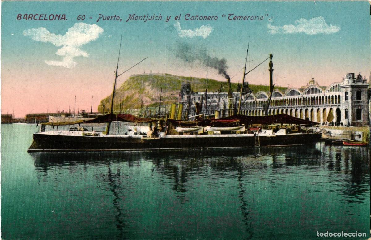 Postales: Barcelona - 60 Puerto, Montjuich y el ca&ntilde;onero Temerario - Jorge Venini