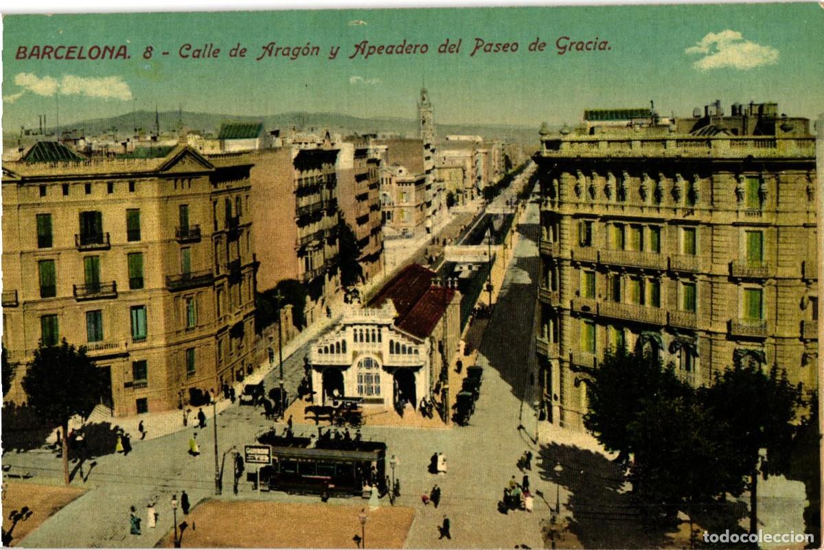Postales: Barcelona - 8 Calle de Arag&oacute;n y apeadero del Paseo de Gracia - Jorge Venini