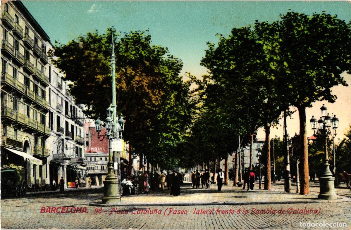 Postales: Barcelona - 98 Plaza Catalu&ntilde;a Paseo lateral de la Rambla de Catalu&ntilde;a - Jorge Venini
