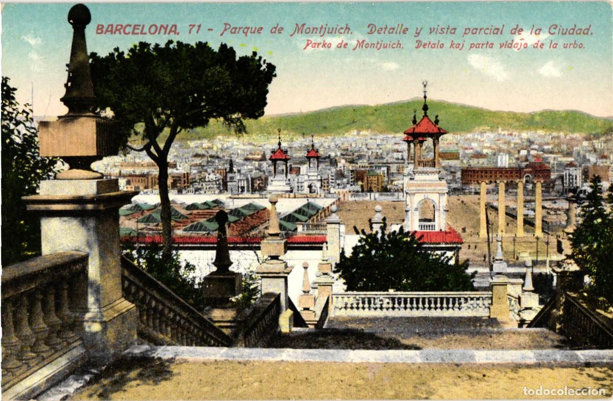 Postales: Esperanto - Barcelona - 71 Parque de Montjuitch Detalle y vista parcial de la ciudad - Jorge Venini