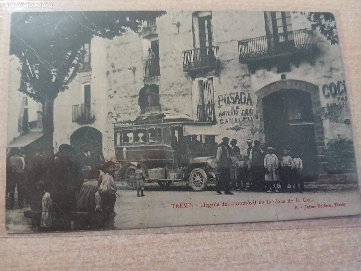 Postales: postal tremp, llegada del automovil en la plaza de la cruz