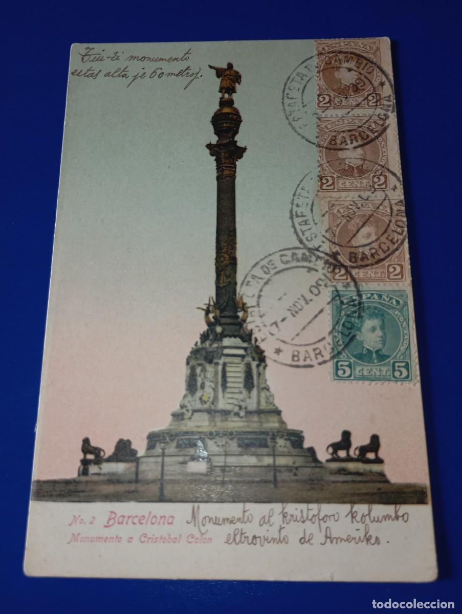 Postales: Historia Postal Barcelona escrita 1909 en Esperanto, destino Inglaterra