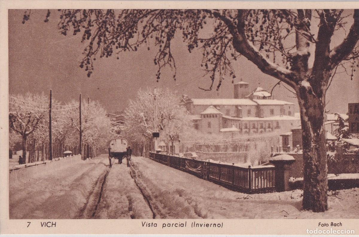 Postales: Vich. 7 Vista parcial (Invierno). Carruaje. Foto Bach Sin circular.