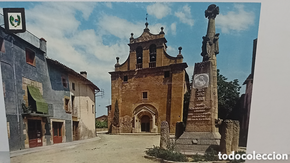 Postales: MINT plaza verdeguer iglesia parroquial de Santa Mar&iacute;a y monumento al poeta folgueroles