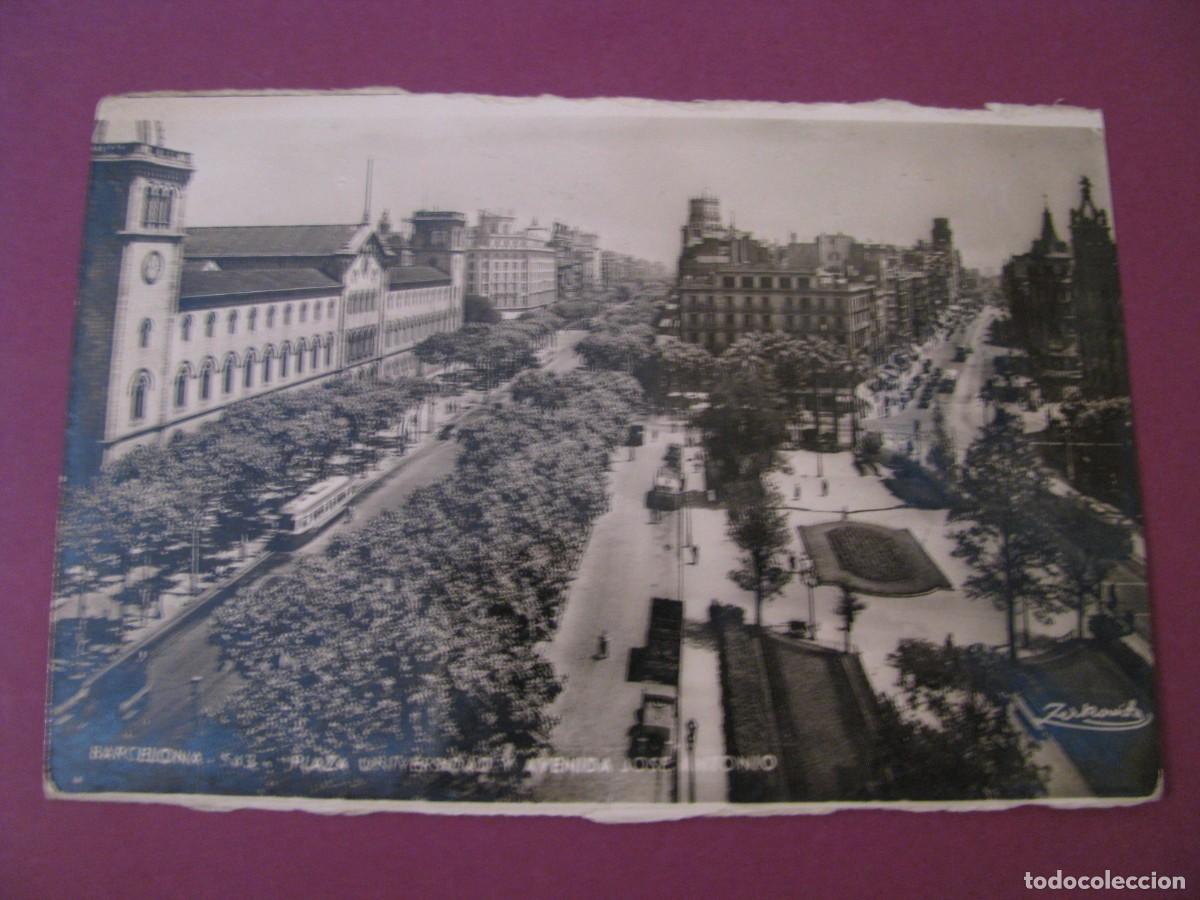 Postales: POSTAL FOTOGRAFICA DE BARCELONA. PLAZA UNIVERSIDAD Y AVENIDA JOSE ANTONIO. ZERKOWITZ. ESCRITA 1961
