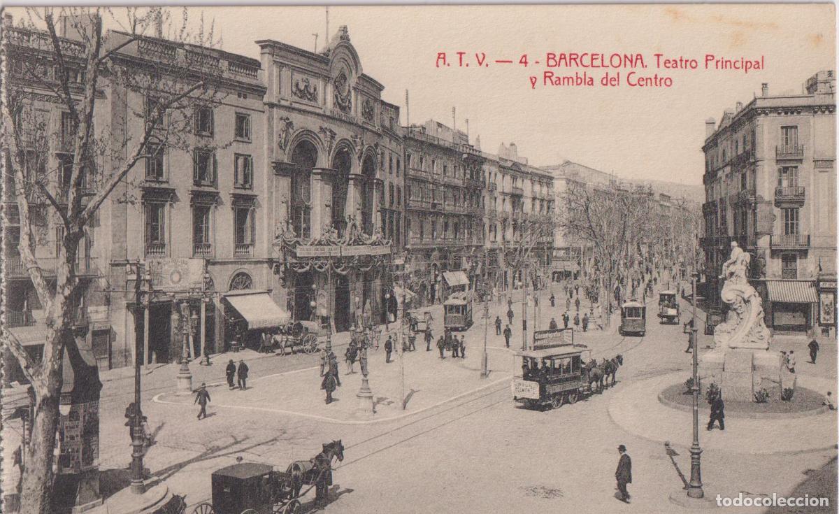 Postales: BARCELONA, TEATRO PRINCIPAL Y RAMBLA DEL CENTRO - ANGEL TOLR&Agrave; VIAZO N&ordm;4 - S/C