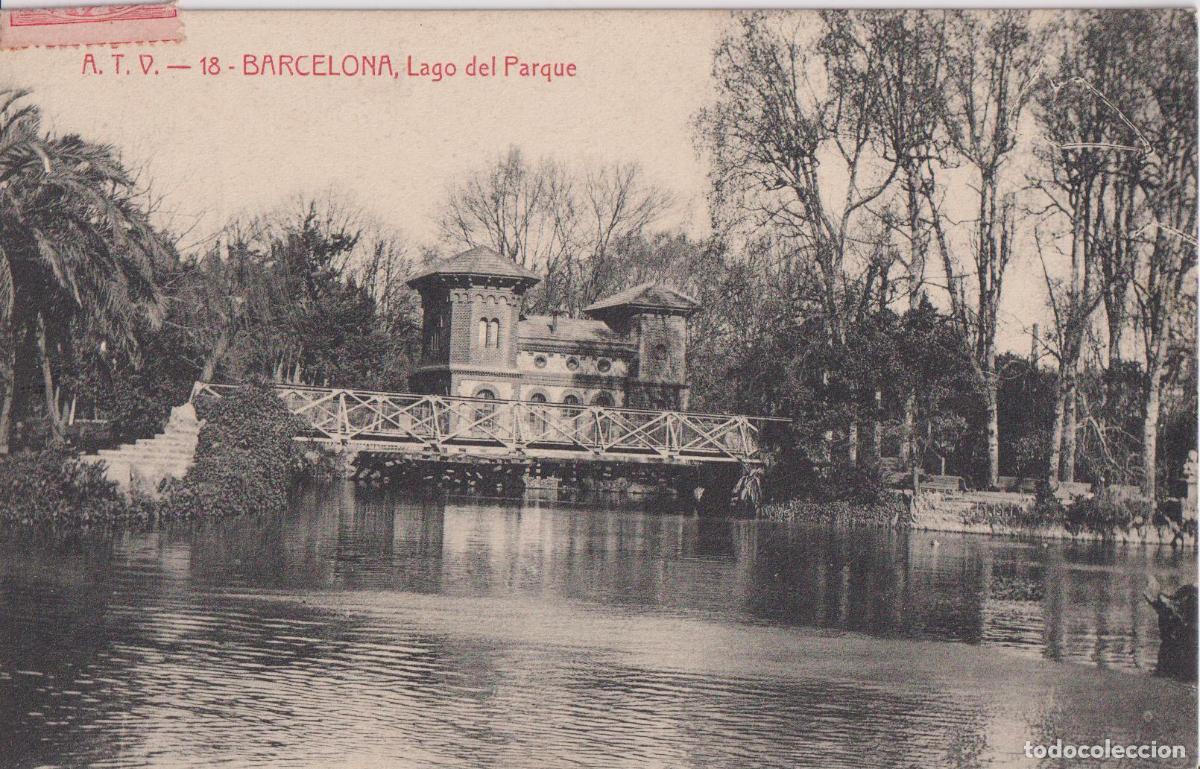 Postales: BARCELONA, LAGO DEL PARQUE - ANGEL TOLR&Agrave; VIAZO N&ordm;18 - CIRCULADA 1909
