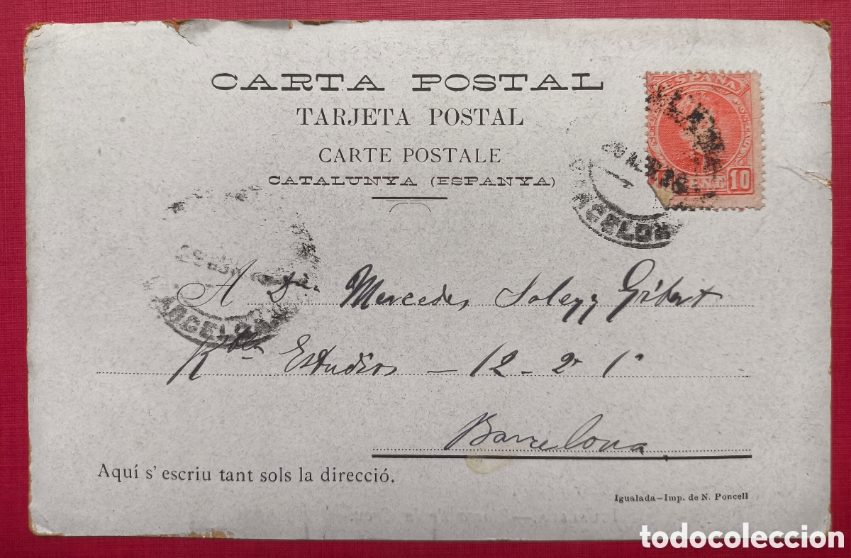 Postales: IGUALADA PLA&Ccedil;A DE LA CREU POSTAL CIRCULADA 1906 - Foto 3