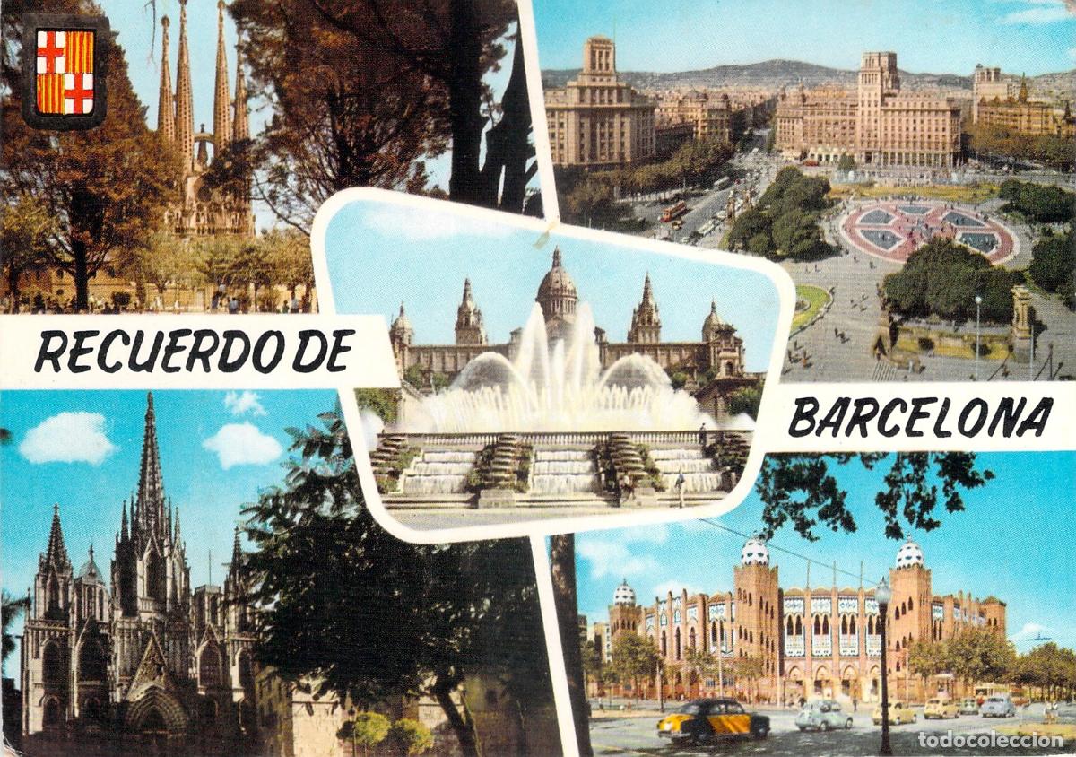 Postales: Postal de Barcelona con montaje de monumentos emblem&aacute;ticos