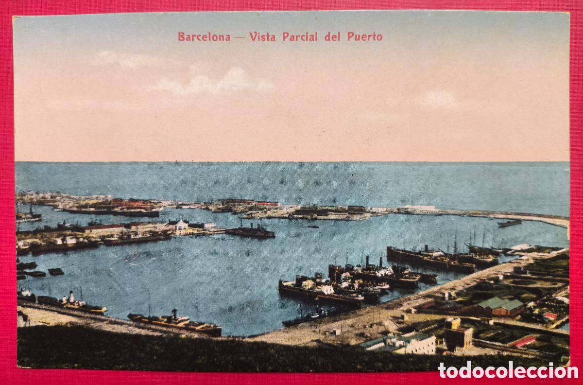 Postales: BARCELONA PUERTO POSTAL A COLOR FOTOTIPIA CIRCULADA 1922