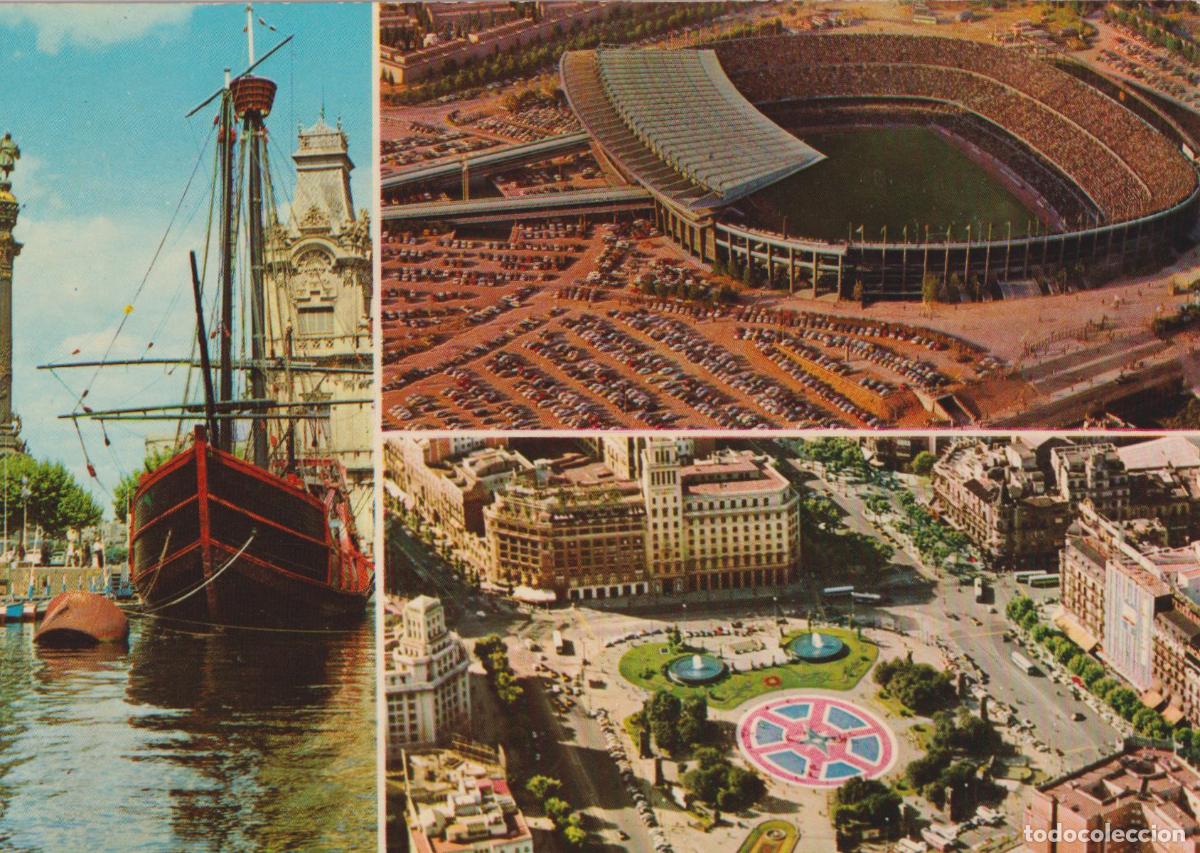 Postales: BARCELONA, CARABELA Y MTO. A COL&Oacute;N - F.C.BARCELONA - PLAZA CATALU&Ntilde;A - V.S.COLOR N&ordm;82 - S/C