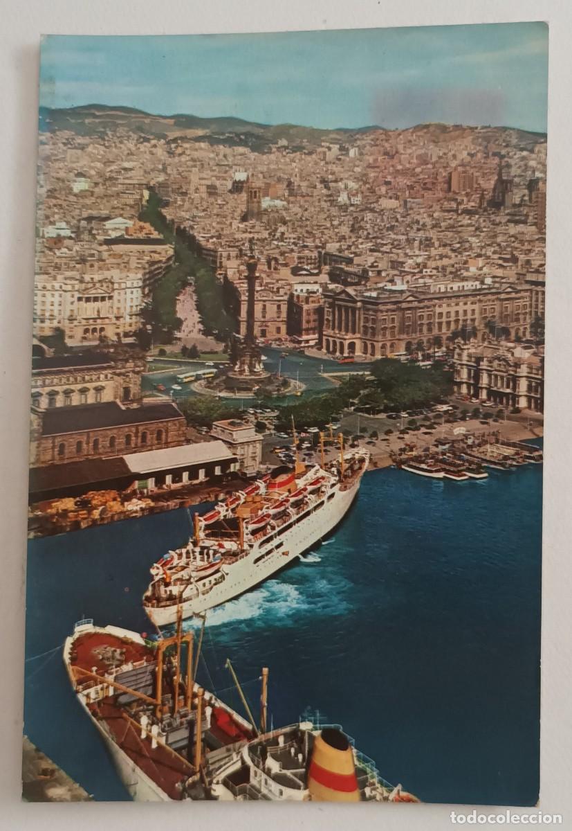 Postales: BARCELONA. PUERTO. MONUMENTO A CRISTOBAL COLON Y RAMBLAS (1965) - FRANQUEO
