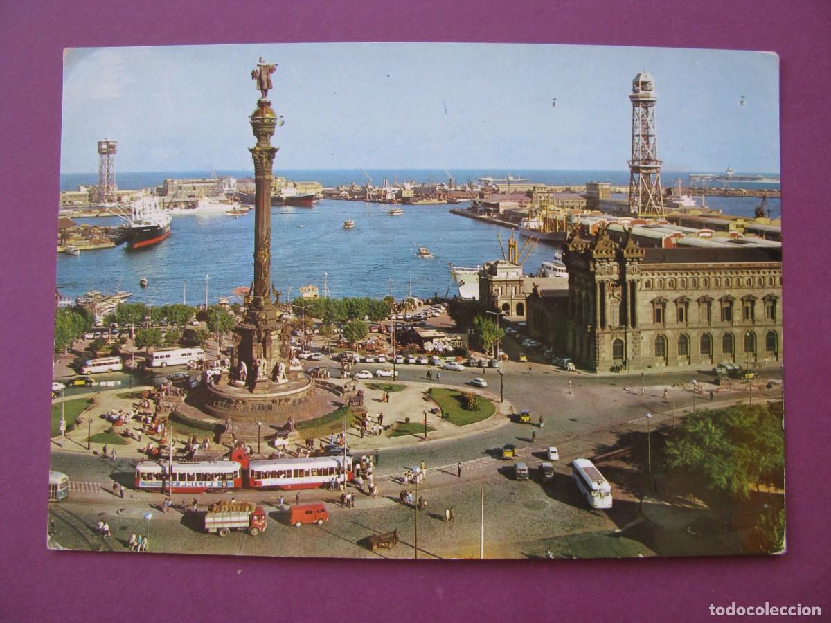 Postales: POSTAL DE BARCELONA. MONUMENTO A COLON Y VISTA PARCIAL DEL PUERTO. TALLERES A. ZERKOWITZ