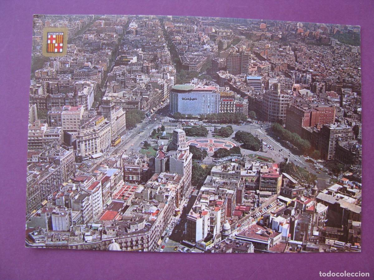 Postales: POSTAL DE BARCELONA. PLAZA CATALU&Ntilde;A. VISTA AEREA. ESCUDO DE ORO. ESCRITA