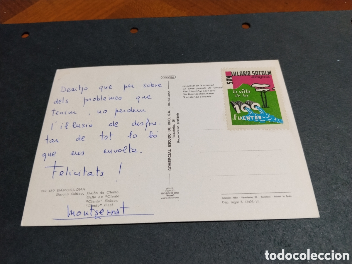 Postales: Postal Barcelona, vi&ntilde;eta San Hilario Sacalm, Gerona la ciudad de las 100 Fuentes