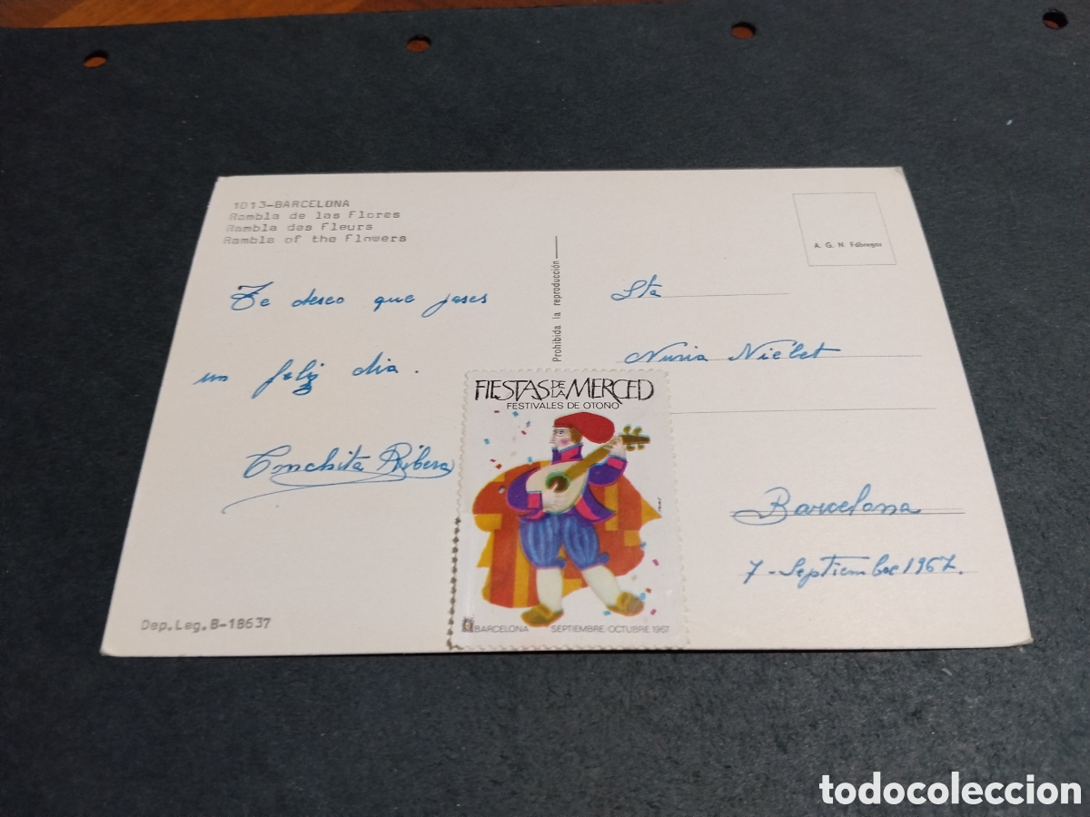 Postales: Postal Barcelona Rambla de las flores,vi&ntilde;eta Fiestas de la Merced 1967