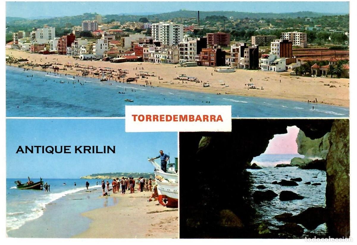 Postales: TORREDEMBARRA N&ordm; 532 BARRIO MARITIMO PLAYA Y ROCA FORADADA / LA GOLONDRINA / SIN FRANQUEAR