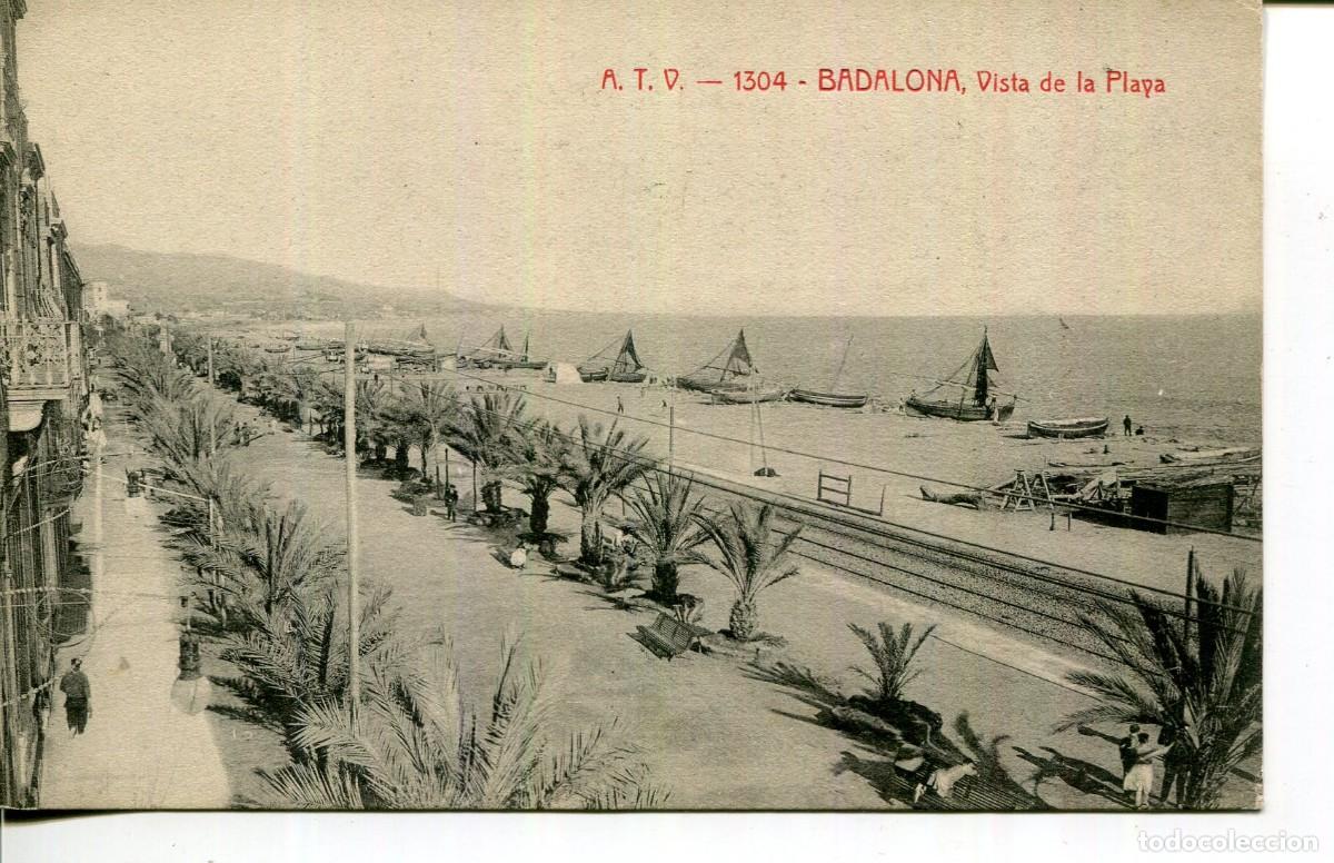Postais: BADALONA-VISTA DE LA PLAYA -BARCAS-FERROCARRIL- A.T.V. N&ordm; 1304