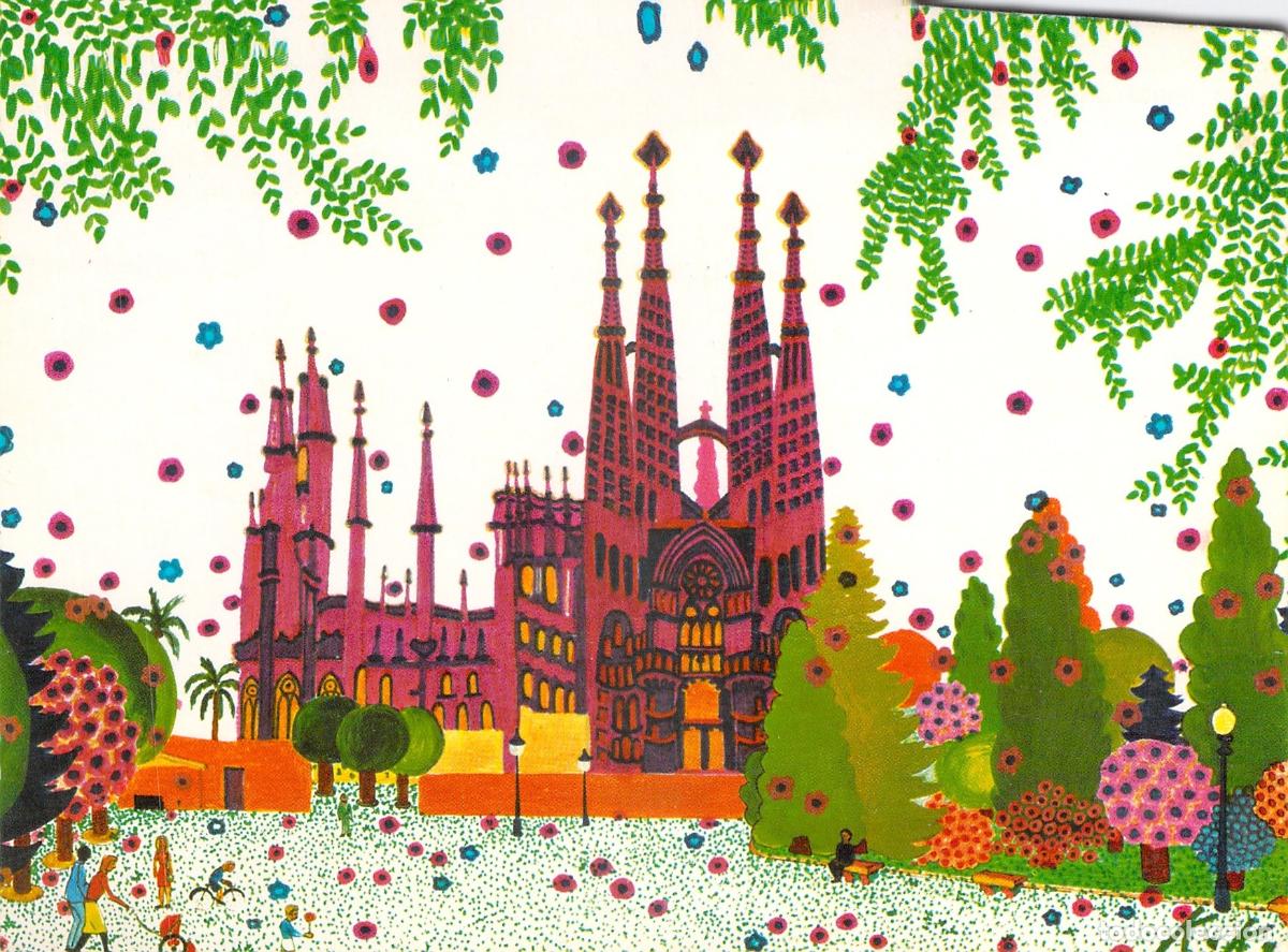 Postales: Postal ilustrada de la Sagrada Familia en Barcelona
