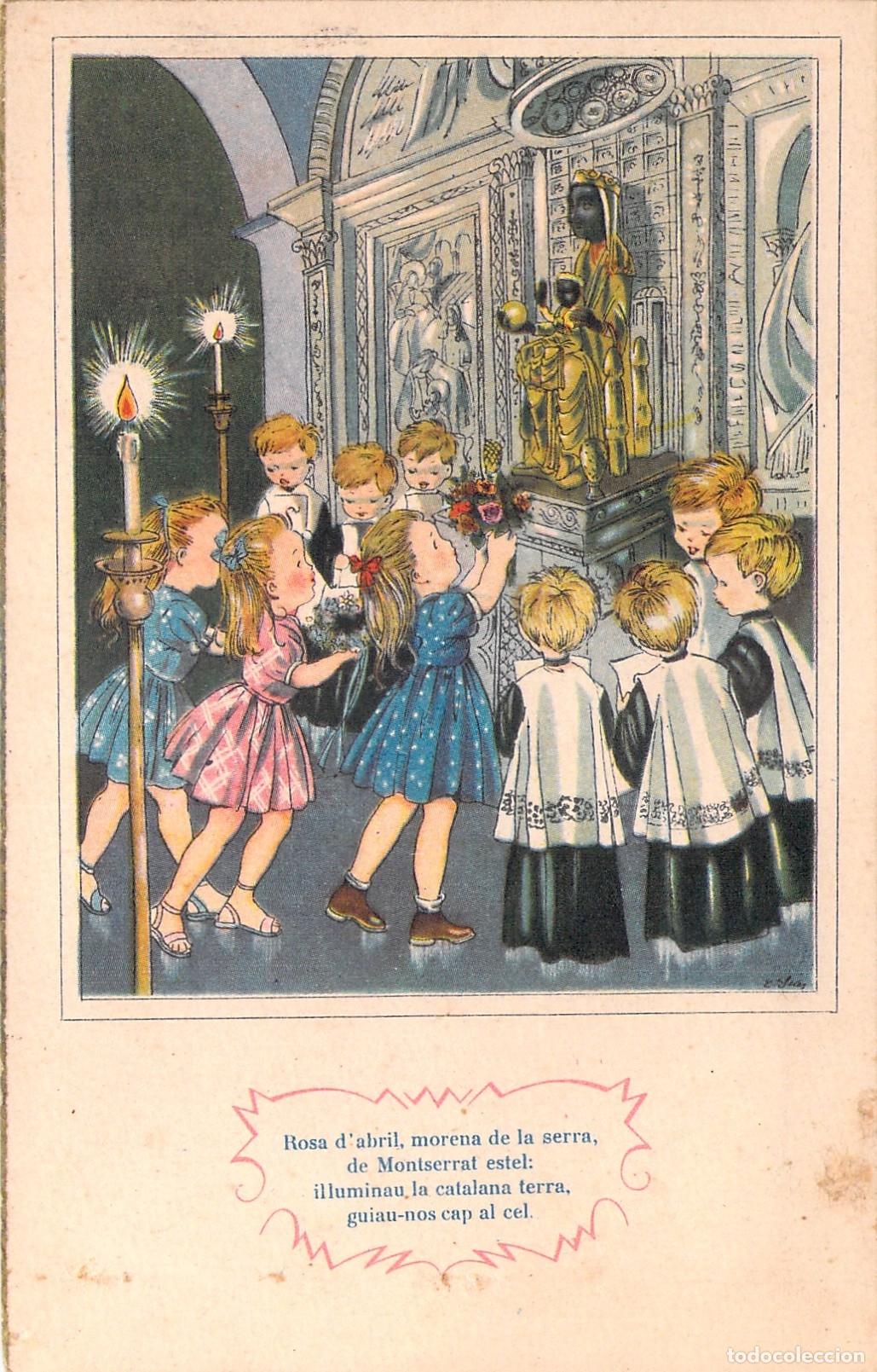 Postales: Postal de la Virgen de Montserrat con ni&ntilde;os