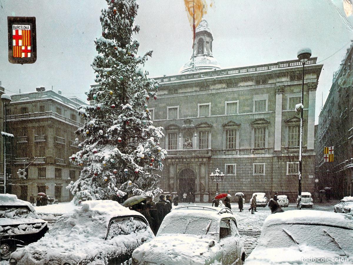 Postales: Postal de la Pla&ccedil;a de Sant Jaume en Barcelona con decoraci&oacute;n navide&ntilde;a