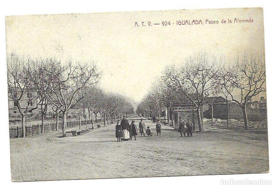 Postales: Antigua postal de Igualada &rdquo;Paseo de la Alameda&rdquo; A.T.V. 924 Escrita y circulada (1903?)