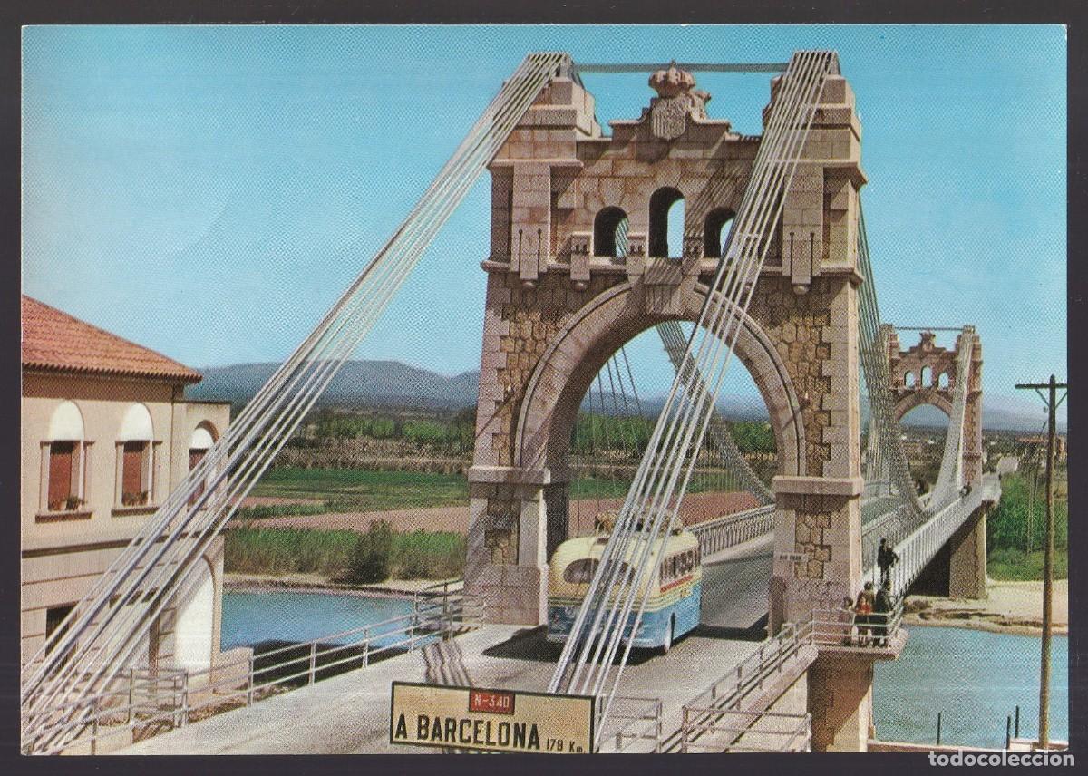 Postales: Amposta. *Bella perspectiva del puente colgante* Soberanas n&ordm; 7. Escrita.
