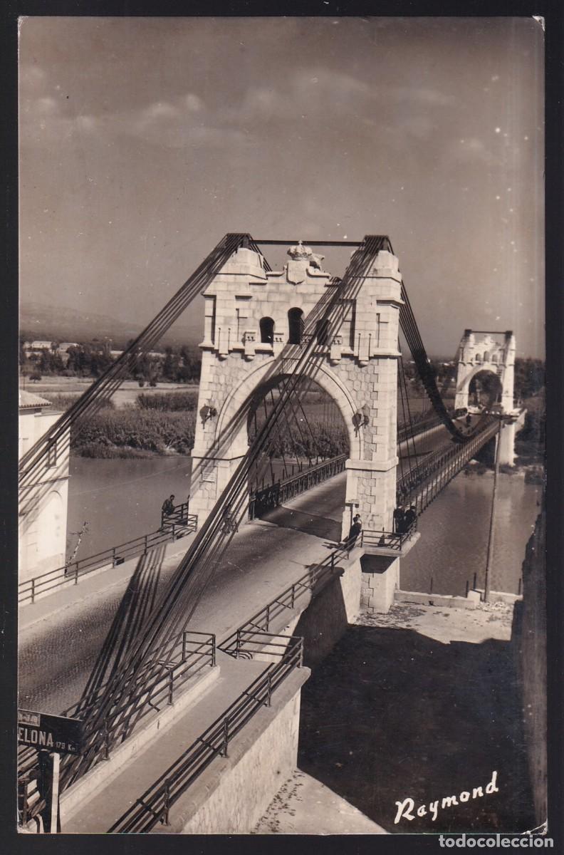 Postales: Amposta. *Puente colgante sobre el Ebro* Edic. Lib. Roig - Raymond n&ordm; 6. Circulada.