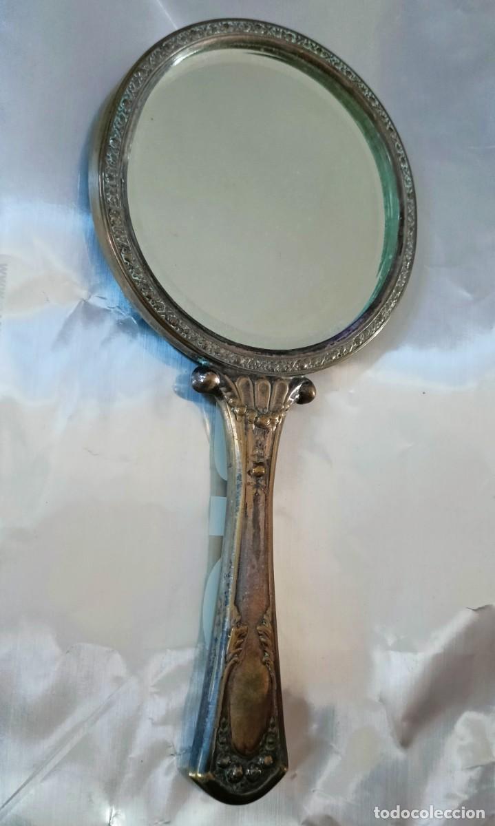 Postales: Antiguo espejo de tocador alpaca / metal plateado primer tercio s. XX . 26x13,cm.325g