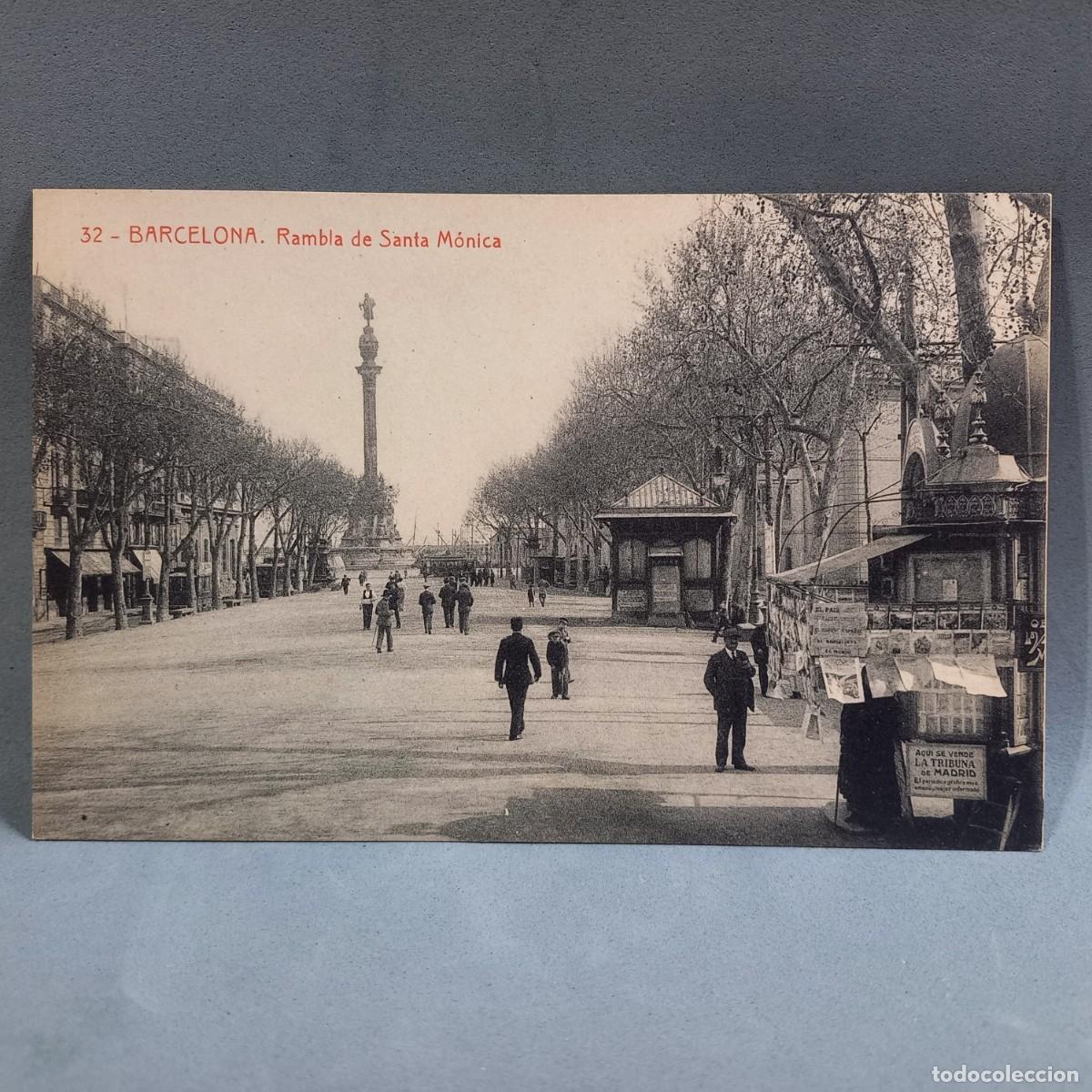 Postkarten: Antigua postal. 32 Barcelona. Rambla de Santa M&oacute;nica. Fototipia Thomas