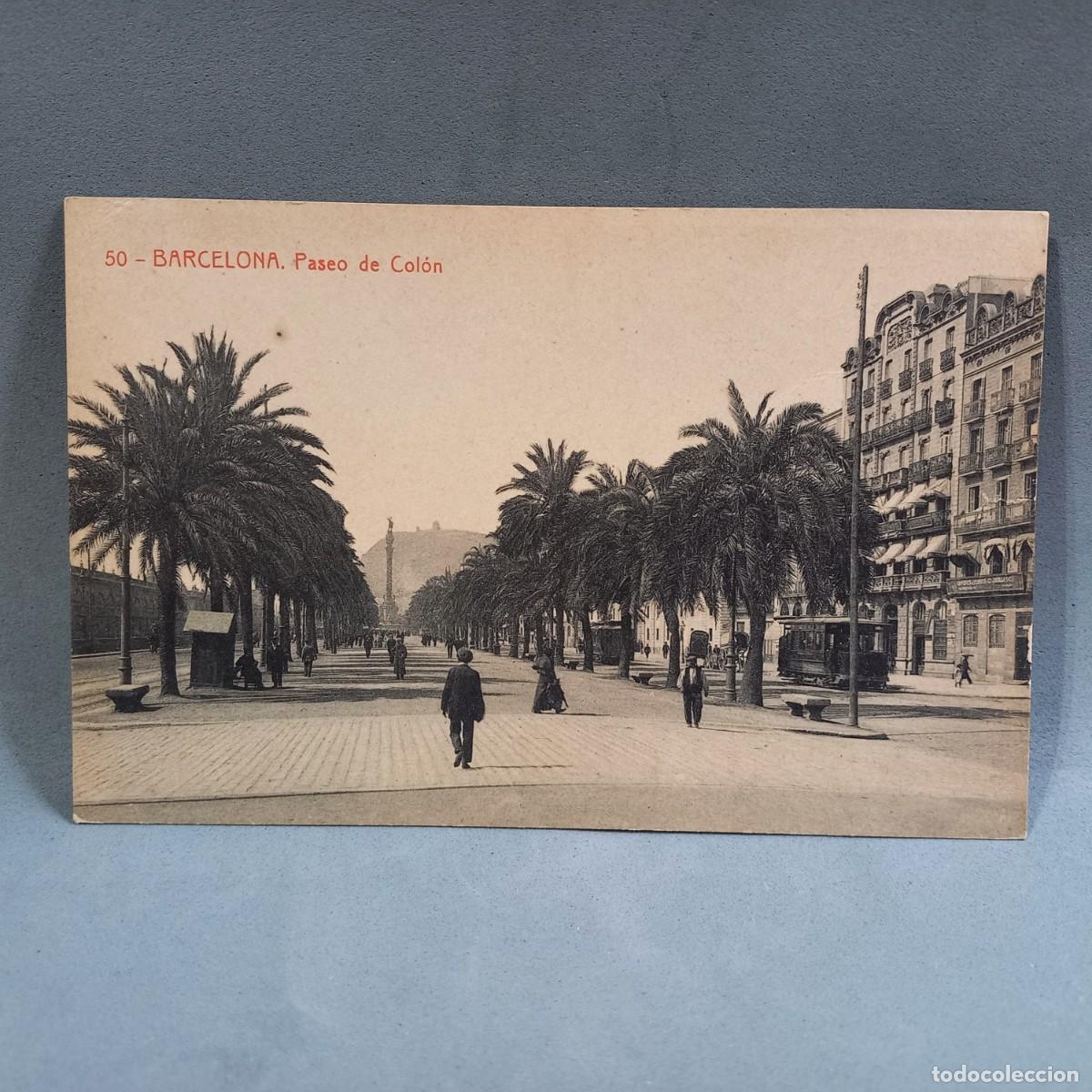 Postales: Antigua postal. 50 Barcelona. Paseo de Col&oacute;n. Fototipia Thomas