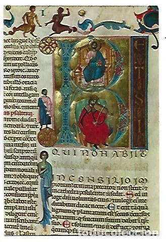 Postales: BIBLIA DE CARLOS IV - SIGLO XIV, PRIMER SALMO DE DAVID.- TESORO DE LA CATEDRAL.- GIRONA