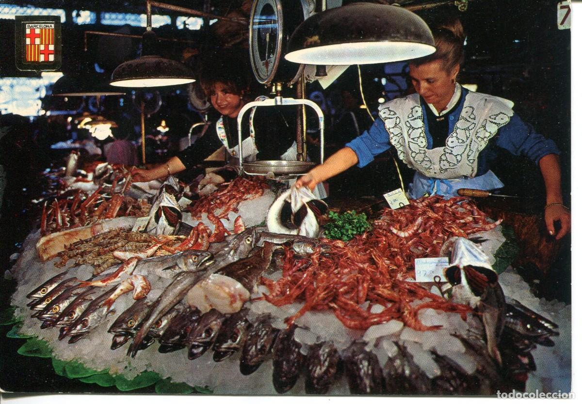 Postkarten: BARCELONA-RAMBLAS-MERCADO DE LA BOQUERIA-PUESTO VENTA PESCADO-A&Ntilde;OS 60
