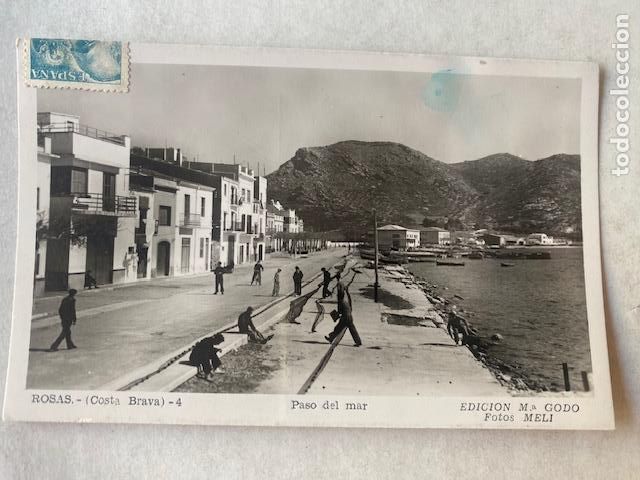 Postales: Rosas. Girona. Costa Brava. N&ordm; 4. Paso del Mar. Ed. M. Godo. Foto Meli. Circulada 1953