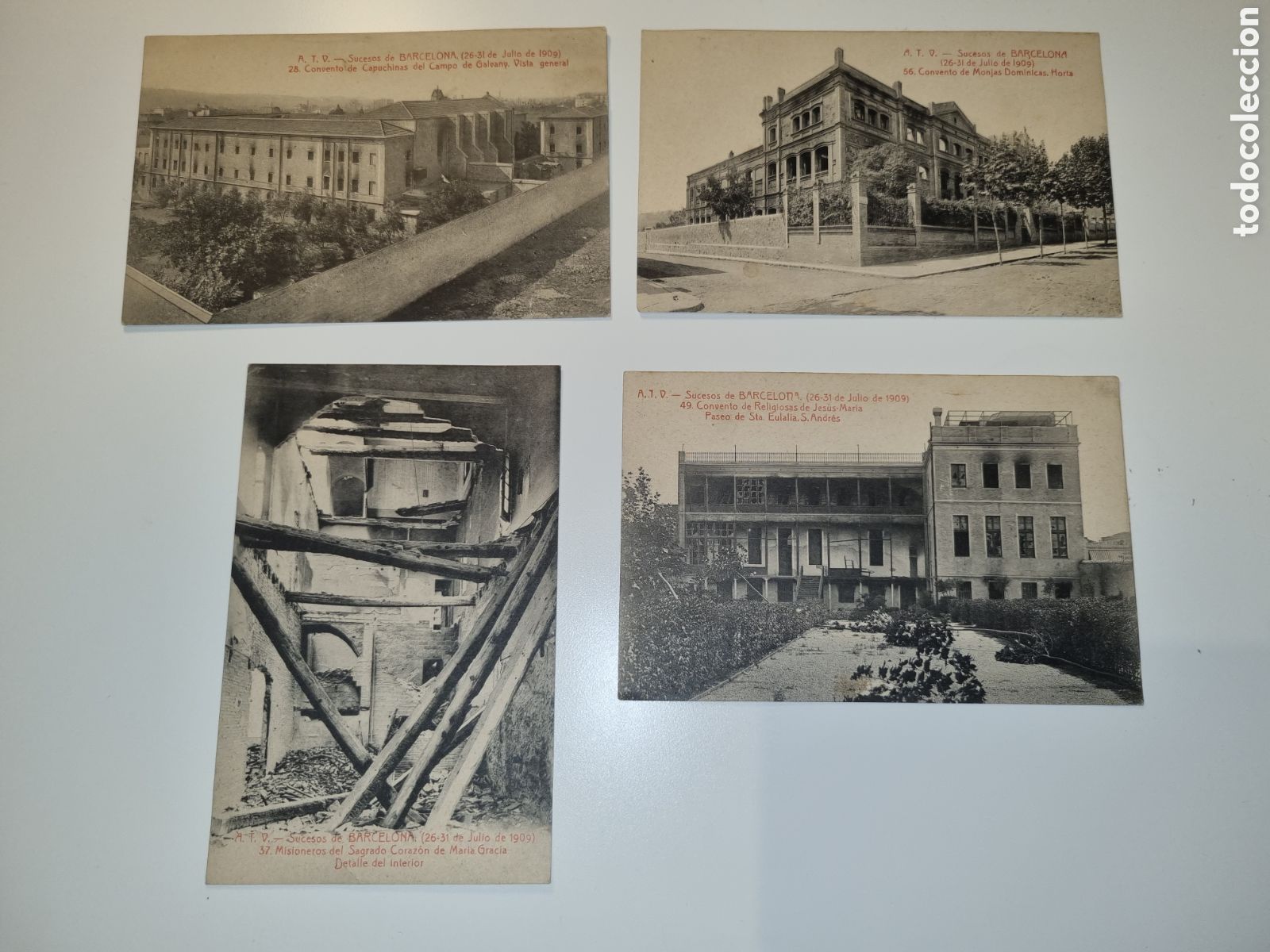 Postales: Lote de 4 postales Sucesos de Barcelona 1909. Semana Tr&aacute;gica. Ed. Toldr&agrave;