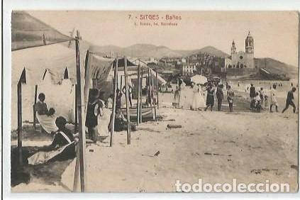Cartes Postales: ANTIGUA POSTAL 7 SITGES BA&Ntilde;OS L ROISIN MOSCATEL VIUDA DE ROBERT