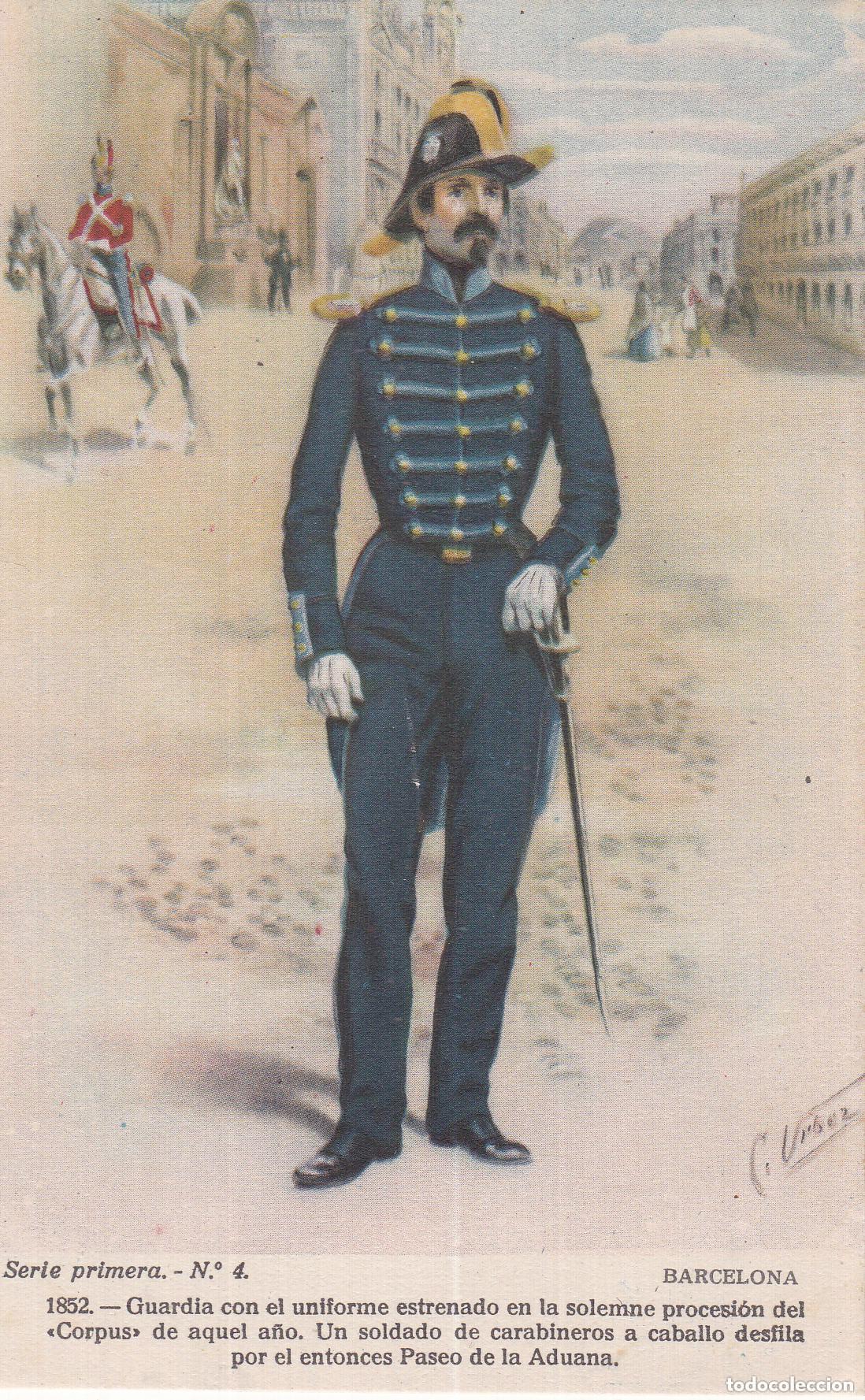 Postkarten: BARCELONA, 1852, GUARDIA URBANA, CORPUS, ILUSTRADOR: URBEZ - SERIE 1&ordf; N&ordm;4 - DORSO BLANCO