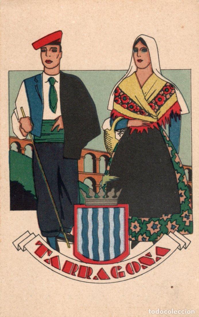 Cartoline: BONITA POSTAL - TARRAGONA - PAREJA CON TRAJES REGINAL Y ESCUDO - PUBLICACIONES CIAGARA