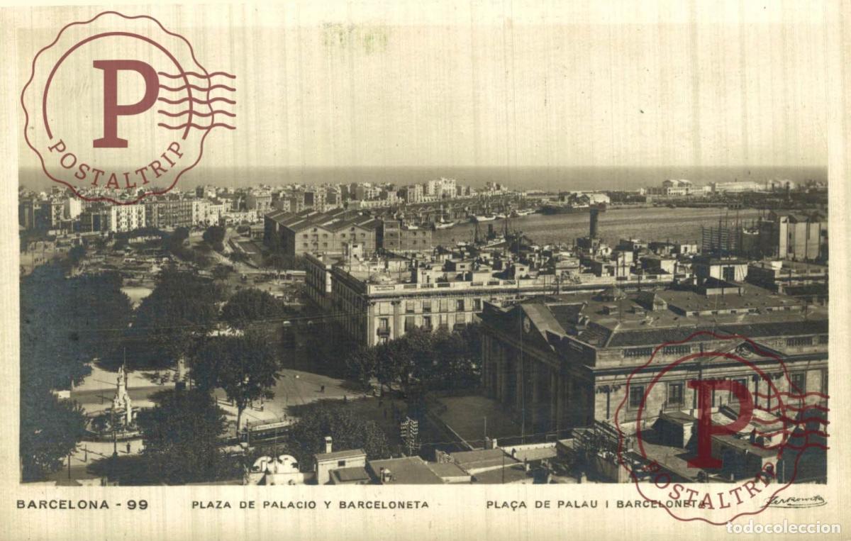 Cartoline: BARCELONA. PLAZA DE PALACIO Y BARCELONETA. RPPC. FOTOGRAFICA.
