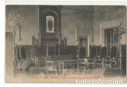 Postkarten: ANTIGUA POSTAL A T V 365 SITGES CASAS CONSISTORIALES SALON DE SESIONES