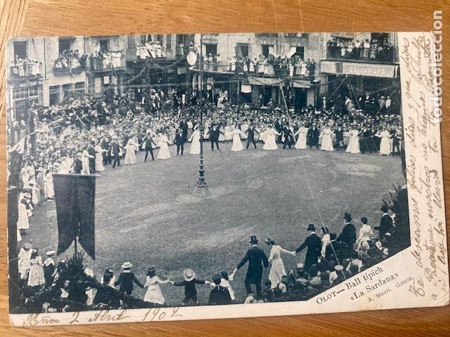 Postales: Olot. Ball Tipich. La Sardana. A. Mauri. U.U.C. Circulada 1902