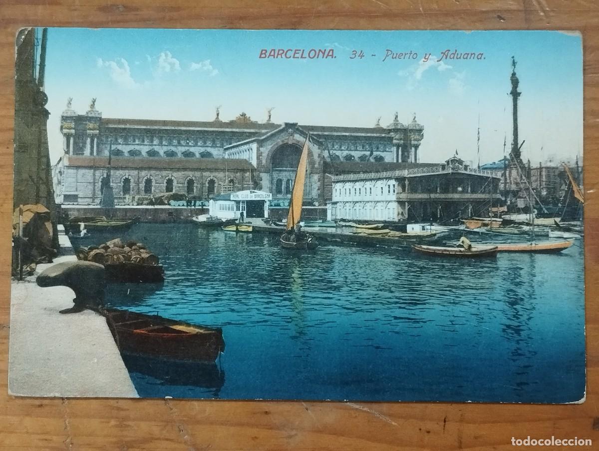 Postales: Tarjeta Postal Antigua - Barcelona: Puerto y Aduana, Paseo de Col&oacute;n (Ed. Jorge Venini N&ordm; 34)