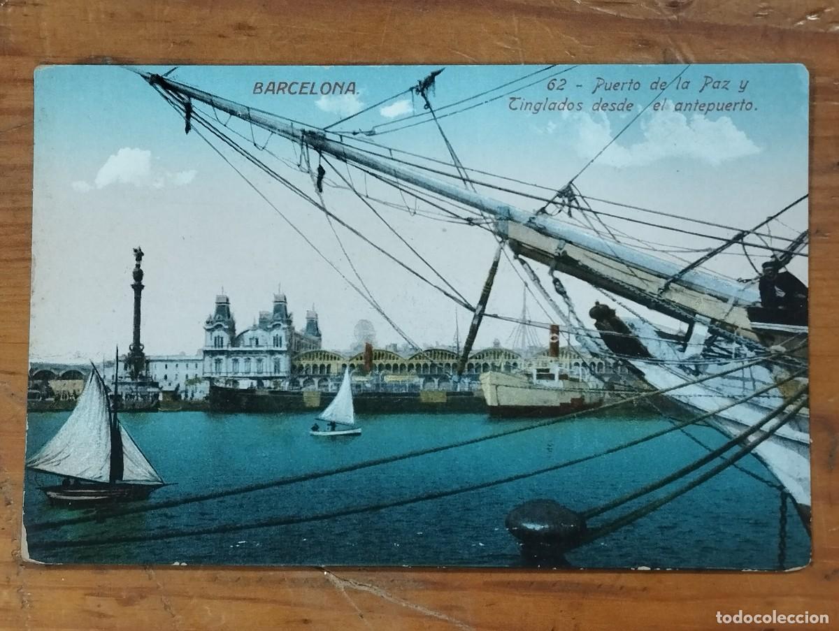 Postales: Tarjeta Postal Antigua - Barcelona: Puerto de la Paz y Tinglados desde el Antepuerto (Ed. Jorge Veni
