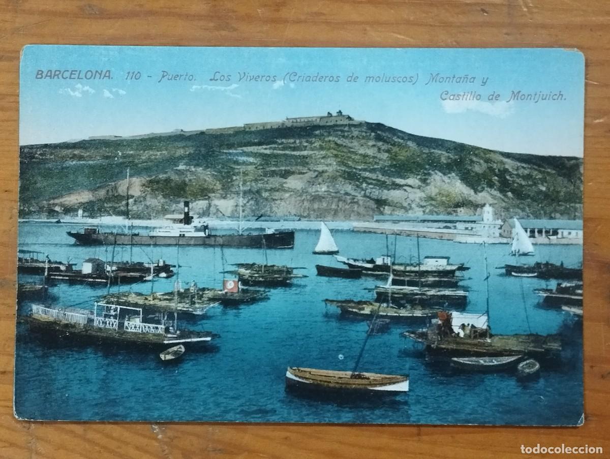 Postales: Tarjeta Postal Antigua - Barcelona: Puerto, Los Viveros de Moluscos y Montju&iuml;c (Ed. Jorge Venini N&ordm;