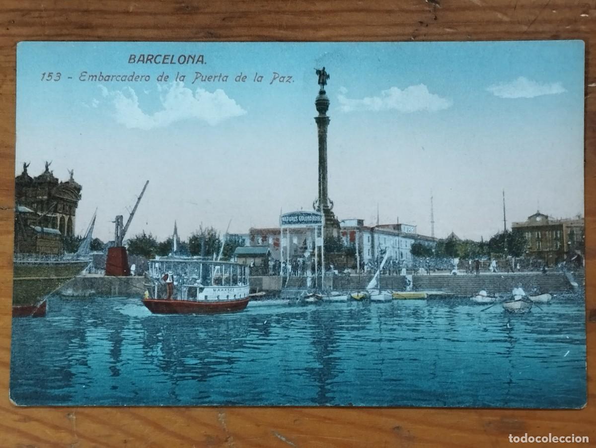 Postales: Tarjeta Postal - Barcelona: Embarcadero de la Puerta de la Paz y Las Golondrinas Ed. J Venini N&ordm; 153