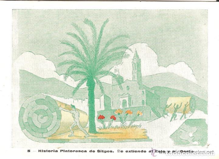 Postales: HISTORIA PINTORESCA DE SITGES - 5 - SE EXTIENDE AL ESTE Y AL OESTE, DIBUJO POR CARBONELL LLOPIS - SC