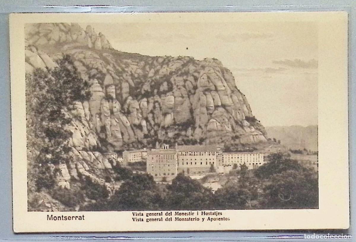 Postales: MONTSERRAT (Barcelona). Vista general del Monasterio y Aposentos.Tarjeta postal ilustrada en blanco