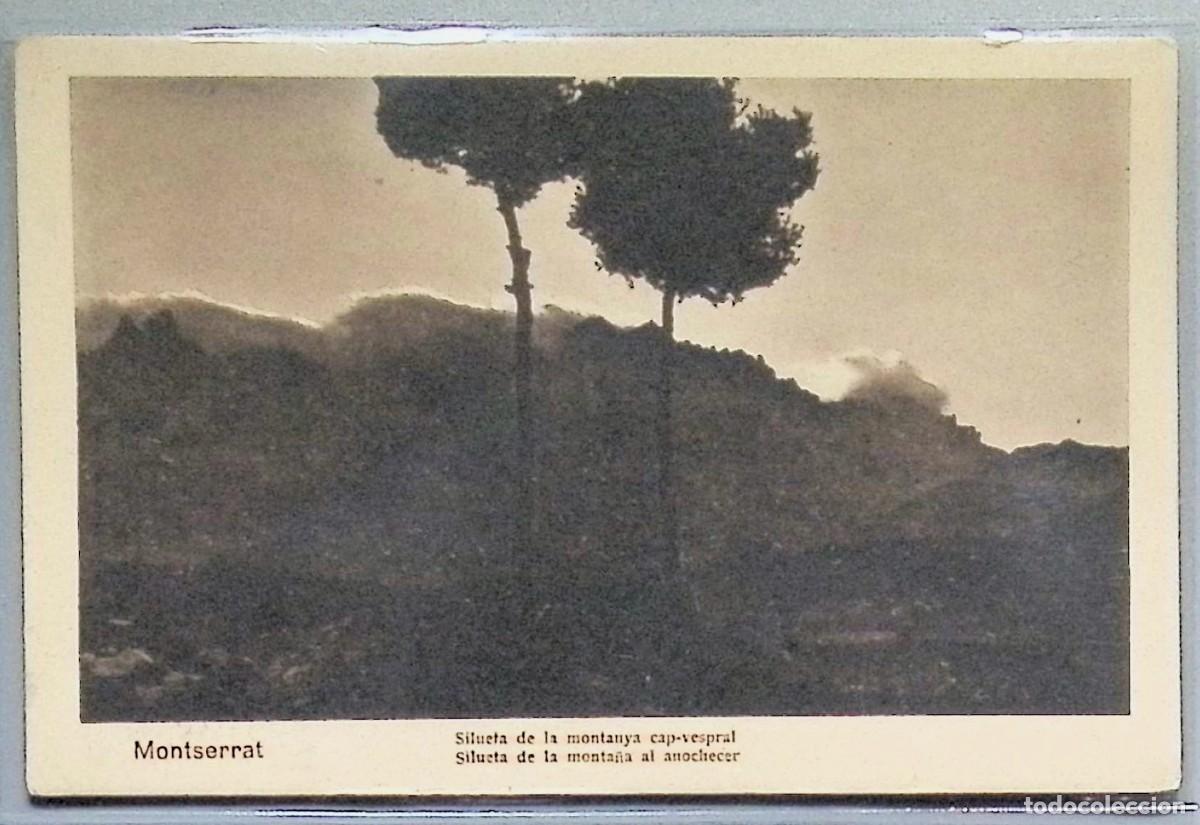 Postales: MONTSERRAT (Barcelona). Silueta de la monta&ntilde;a al anochecer.Tarjeta postal ilustrada en tono sepia