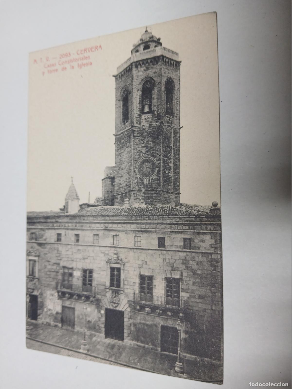 Postales: postal cervera, casas consistoriales y torre de la iglesia, atv 2093