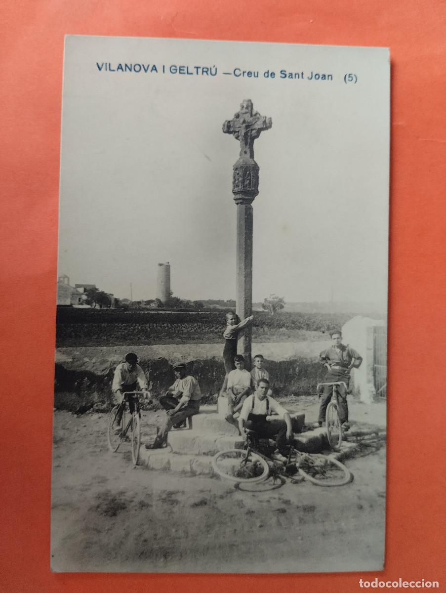 Postales: POSTAL FOTOGRAFICA VILANOVA I LA GELTRU - CREU DE TERME DE SANT JOAN. CICLISMO..